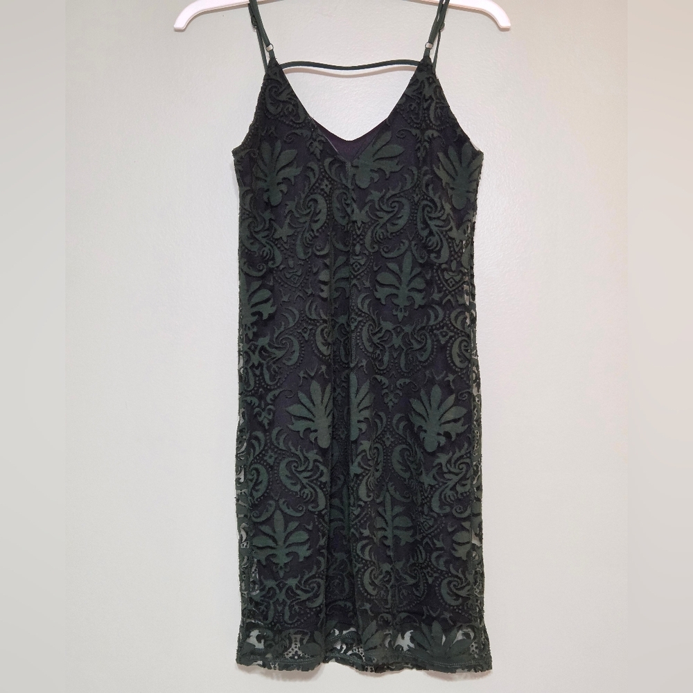 Dex Emerald Green+Black Damask Mesh Mini Dress Sz S Whimsigoth - Picture 4 of 16